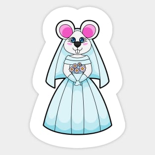 Mouse as Bride with Bunch of flowers Sticker